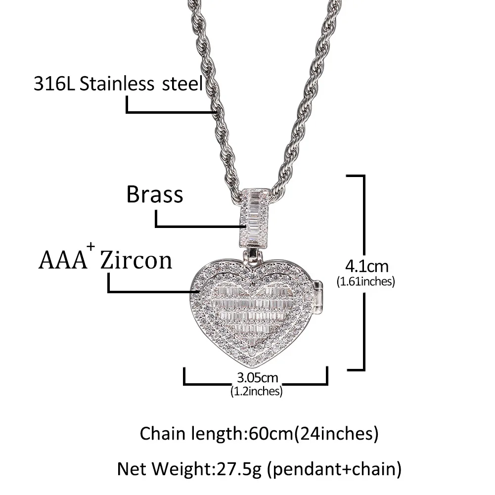 Customized Photo Necklace Heart Clamshell Women Charm HipHop Bling Iced Out Jewelry Solid Back Tennis Chain For Men Women Gift