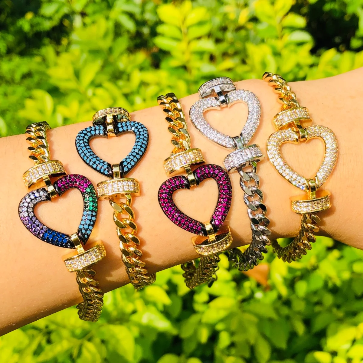 

1PC Clear Fuchsia Turquoise Color Zirconia Paved Love Heart Chain Bracelet for Women Fashion Girl Bangle Waist Accessory Jewelry