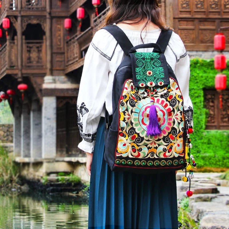 

High-quality Original women bag embroidery backpack Chinese style canvas backpack Ethnic bag travel backpack