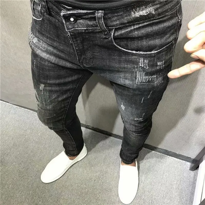 Autumn winter 2021 new Denim jeans men\'s Korean slim black retro feet pants brand all-match men\'s long teenager harem pants