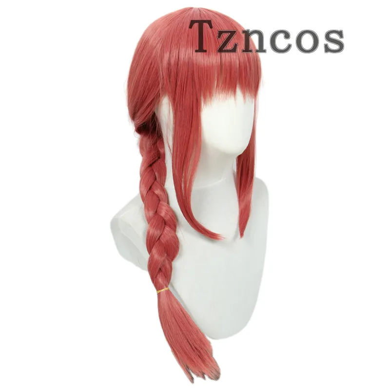 Tzncos Anime Chainsaw Man Makima parrucca Cosplay rosa rossa intrecciata capelli lunghi capelli sintetici resistenti al calore