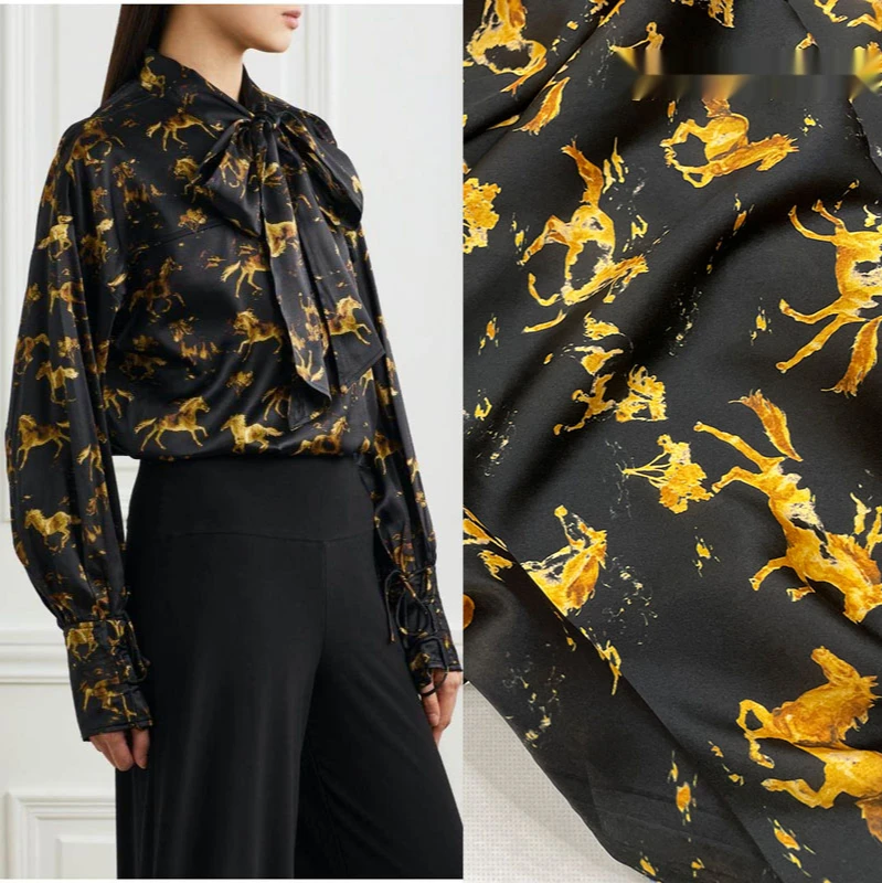 2021 Autumn C Brand Golden Horse Print Cotton Fabric For Sewing Material High-definition Dress Shirt Garment Fabric By The Yard