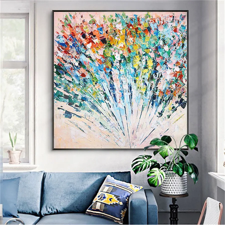 

Hand Painted colorful Knife Flower oil Painting modern abstract tree landscape picture thick textured canvas Wall Pictures Livin