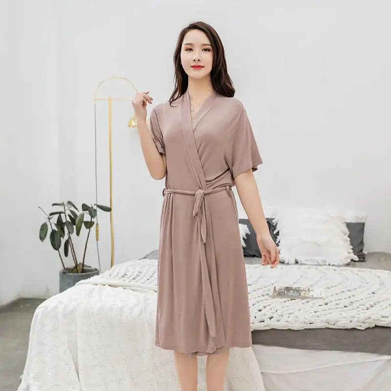 Kimono Bathrobe Dress Sleepwear Home Clothing Casual Cotton Bride Bridesmaid Wedding Robes Comfortable Modal Solid Robe Gown