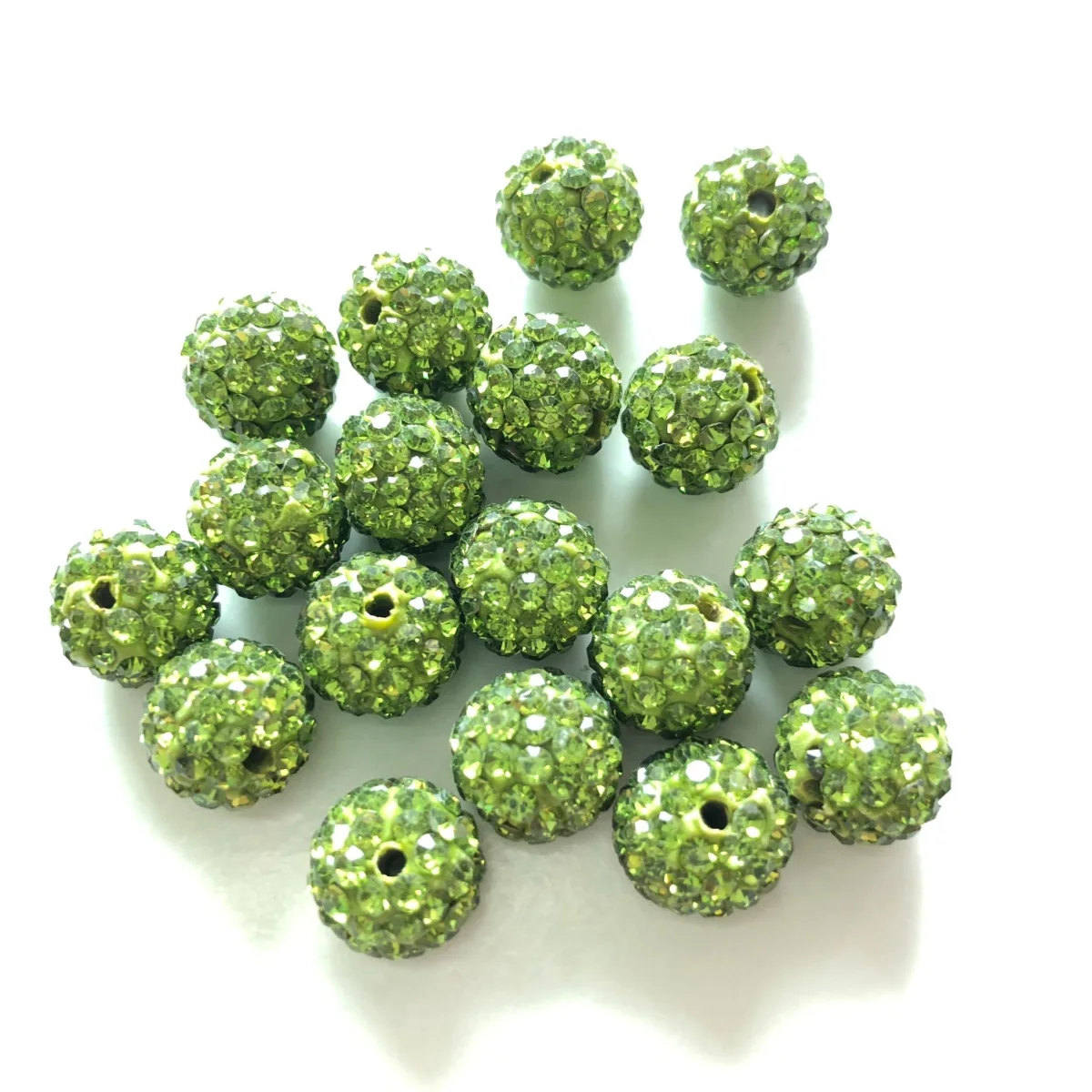 50pcs 10mm High Quality Olive Green Crystal Clay Pave Rhinestone Round Disco Ball Loose Spacer Bead for Bracelet Necklace Making