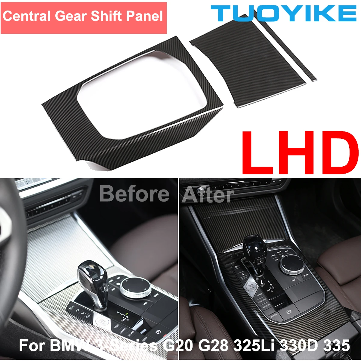 

Car Real Dry 3K Carbon Fiber Central Control Gear Shift Storage Box Panel Cover Sticker For BMW 3-Series G20 G28 325Li 330d 335