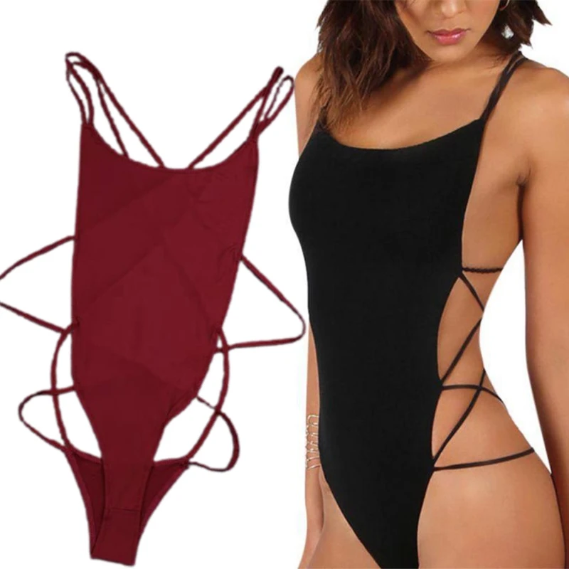 Damskie jednoczęściowe Bikini Sling V-neck strój kąpielowy kobiece lato głęboki dekolt boki szeroki pasek bez pleców strój kąpielowy bez z