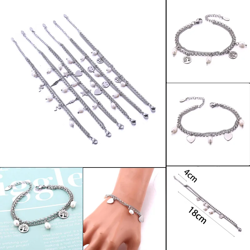 Fashion Stainless Steel Love heart Pearl Charm Bracelets&Bangles For Women Chain Charm Bracelet Party Gift Fashion Jewelry