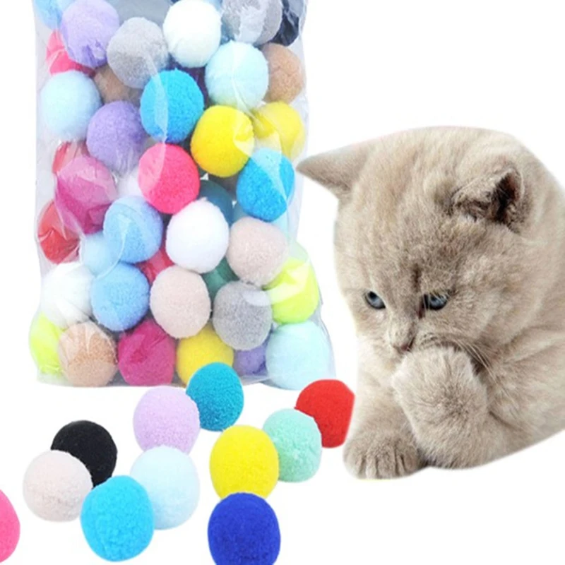 10Pcs Cute Funny Cat Toys Stretch Plush Ball 1.18In Cat Toy Ball Creative Colorful Interactive Cat Pom Pom Cat Chew Toy