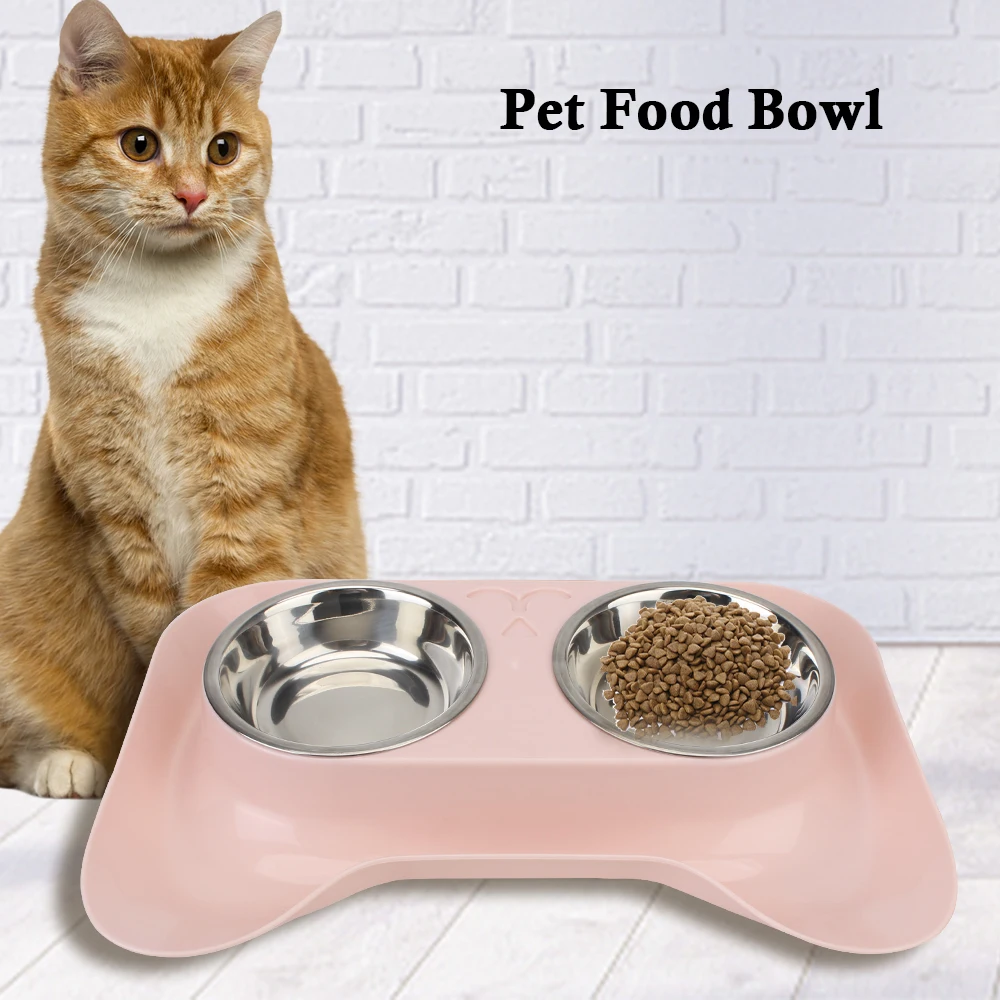 Pet Product No Spill Dog Cat Food Container tray Pet Drinking Bowl Food Feeder Double Stainless Steel Dish Leakproof Cat Feeding