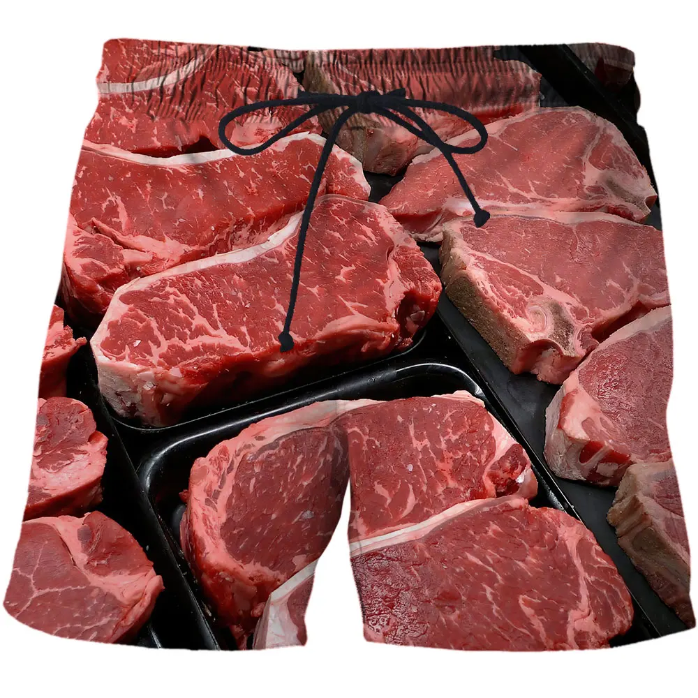 3D French fries hamburger Anime  Shorts Swimming Trunks Summer New Quick Dry Beach Swimming Shorts Men Hip Hop Short Pants Beach