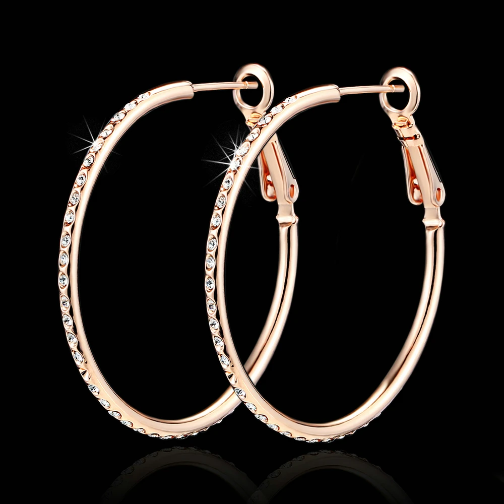 Classic Big Ruond Crystal Rose Gold Color hoop Earrings for women Austrian Crystal Top Quality ZYE307