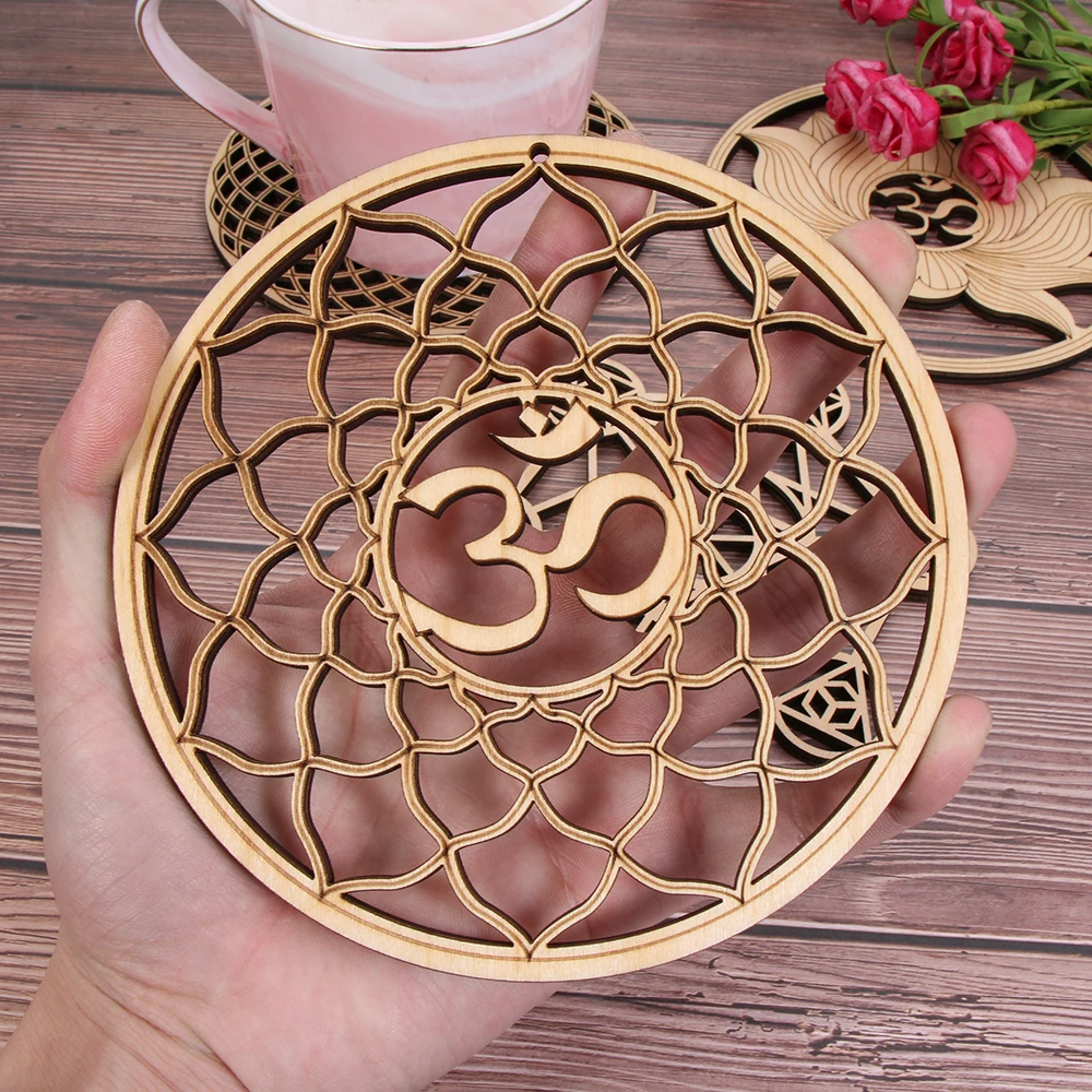 Drewniana ściana znak kwiat życia kształt laserowo wycinana ściana z drewna sztuka Handmade Coaster Craft Making święta geometria Ornament Home Decor