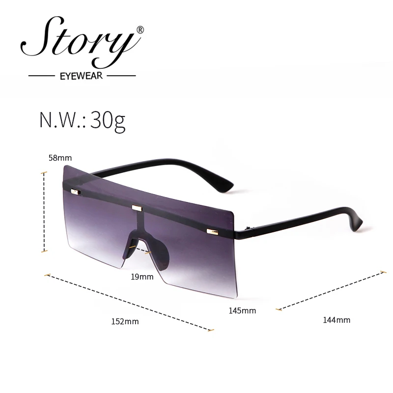 STORY-gafas de sol clásicas sin montura para hombre y mujer, lentes de sol de gran tamaño, de diseñador de marca, con montura plana de PC, cuadradas de una pieza, S4315