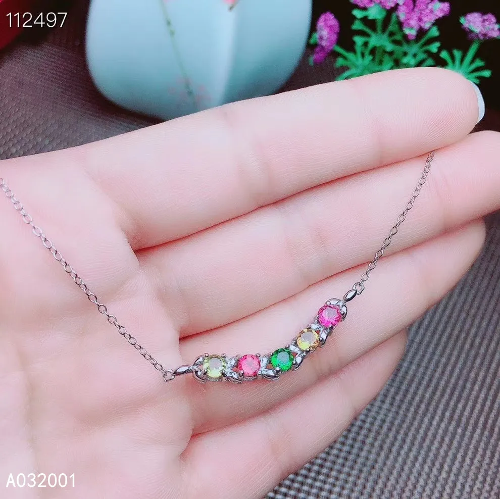 

KJJEAXCMY Fine Jewelry Natural Tourmaline 925 Sterling Silver Women Gemstone Pendant Necklace Chain Support Test Elegant