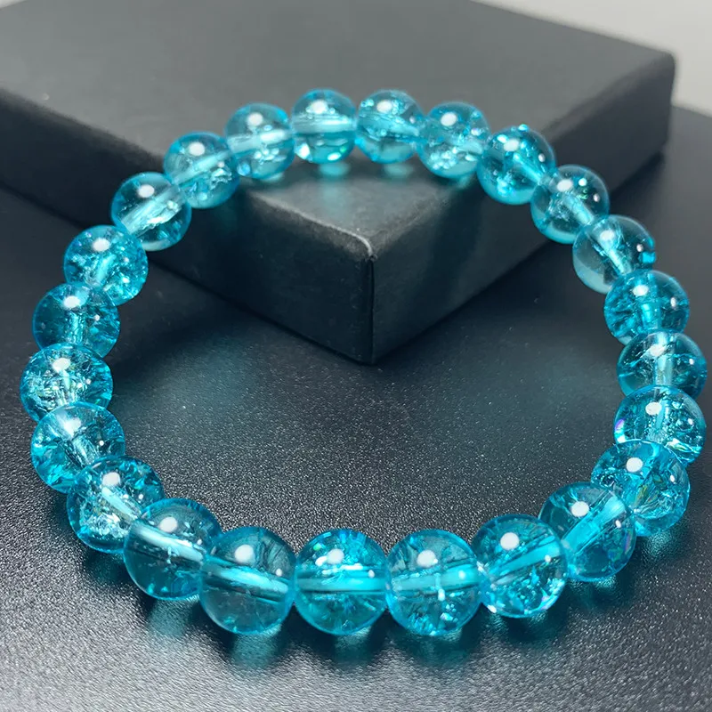 2021 Blue Powder Crystal Quartz Natural Stone Streche Bracelet Elastic Cord Pulserase Jewelry Beads Lovers Woman Gifts