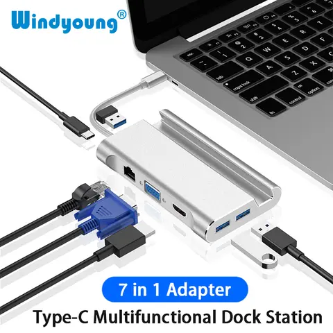 Type C Docking Station to HDMI 4K USB 3.0 VGA RJ45 PD USBC Hub for Laptop Macbook Pro HP Surface DELL Lenovo Samsung Dex Station