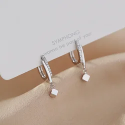 Real 925 Sterling Silver Crystal Geometric Bead Charm Hoop Earrings For Women Wedding Party Jewelry Pendientes Accessories