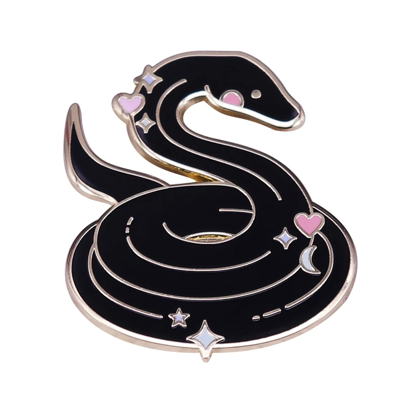 Magic Snake Pin Stars Moon Heart Badge Wizard Book Lover Gift Perfect combo of beautiful, dark arts and cute!