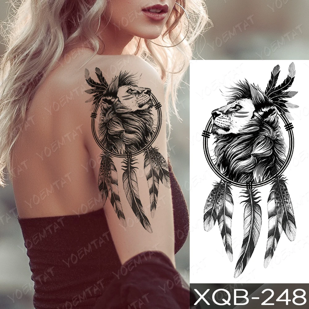 Waterproof Temporary Tattoo Stickers Dragon Lion Tiger Dream Catcher Tatto Panda Wolf Body Art Arm Fake Sleeve Tattoos Women Men