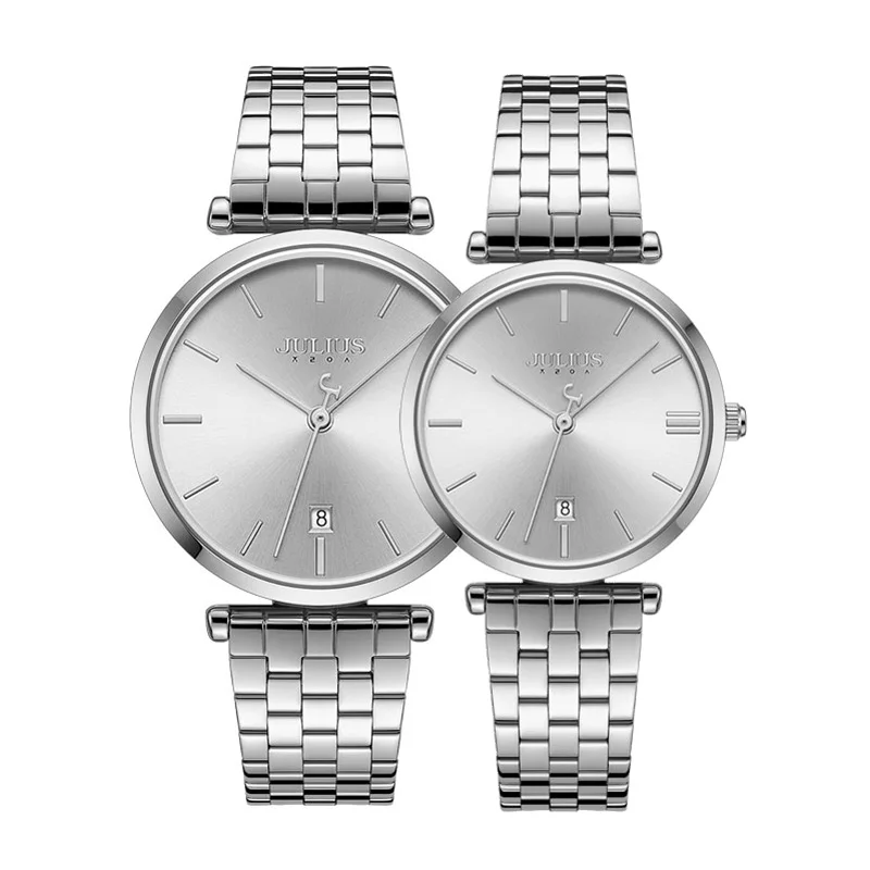 Auto Date Julius Men's Watch Women's Watch Couple Lovers' Clock Fashion Hours Stainless Steel Boy's Girl's Birthday Gift Box