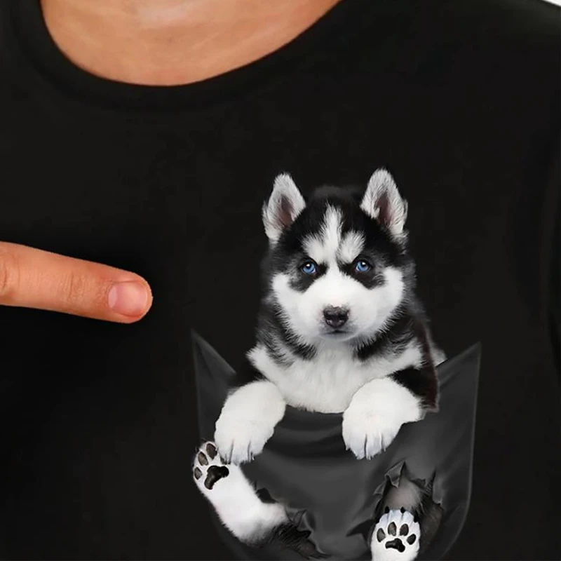 Cotton Pocket T-Shirt Summer Yorkshire Terrier Printed T-shirt Men for Women Shirts Tops Funny Cotton Black Tees Drop Shipping