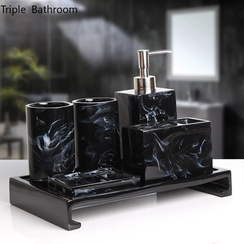 

Modern Simplicity Resin Soap Dispenser Soap Dish Gargle Cup Shower Bathroom Accessories Set Toothbrush Holder Wedding with Tray