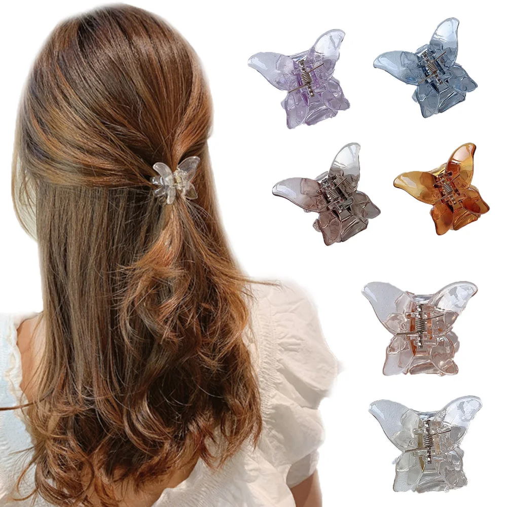 7 Colors Mini Butterfly Hair Claw Crab Clips Headwear,1PC Korean style Women Girls Fashion Transparent Butterfly Hair Claw