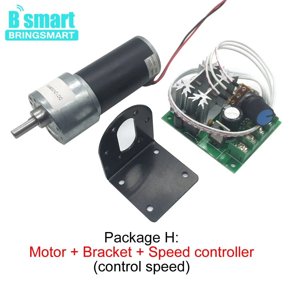 Bringsmart JGB37-3157 Slowdown Motor Large Torque DC Gearbox 12 Volt 24V Tubular Permanent Magnet Electric Motor 9-1280RPM