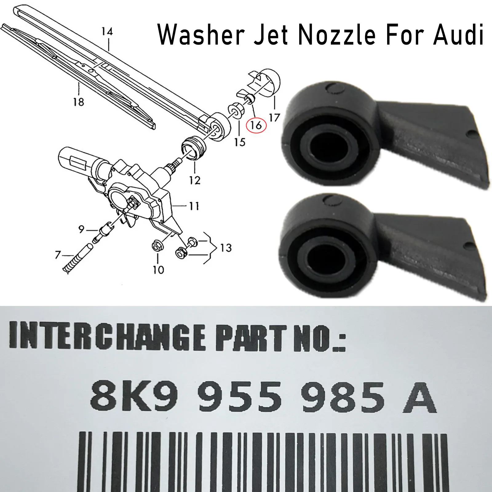 2PC Rear Windscreen Windshield Wiper Washer Jet Nozzle For Audi A1 A4 Avant B6 Estate B7 Allroad B8 A3 S3 S4 A6 C6 Q7 Q5 SQ5