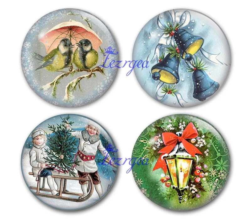 Handmade Merry Christmas Winter X-mas Round Photo Glass Cabochon Demo Flat Back ForJewellery Making Findings Accessories