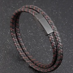 Fashion Unisex Multi-layer Woven Leather And Stainless Steel Combination Men's Leather Bracelet Black Brown Male Jewelry Gift