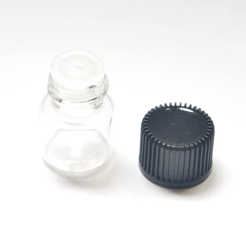 10pcs 1ml Small Clear Glass Bottle with Orifice Reducer and Cap Mini Essential Oil 1/4 Dram Bottle