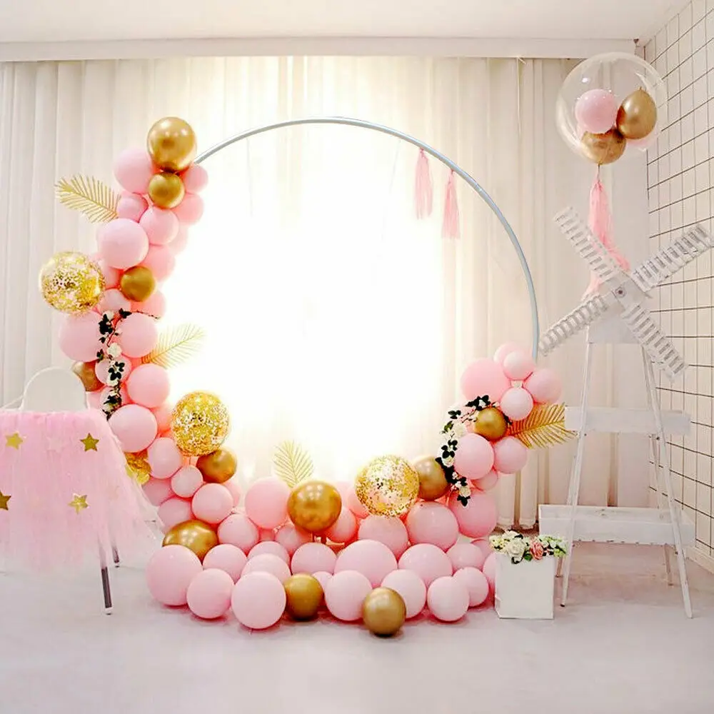 1.5M Round Wedding Arch Metal Background Stand with Base Backdrop for Decoration Silver