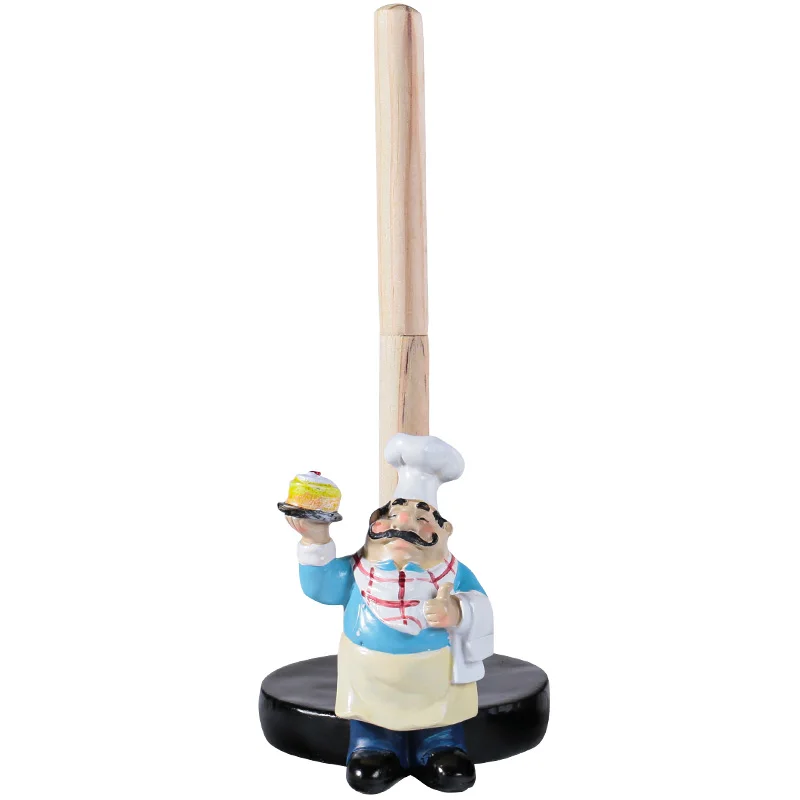 Creative Tissue Holder Resin Double-Layer Chef Figurines Paper Towel Rack Home Kitchen Cake Shop Restaurant Crafts Decoration