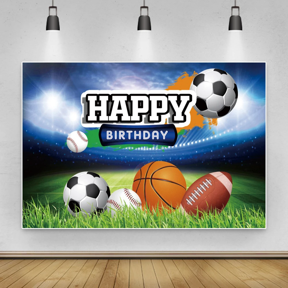 

Football Basketball Rugby Baseball Green Field Shiny Lighting Stage Baby Birthday Party Portrait Backdrop Photography Background