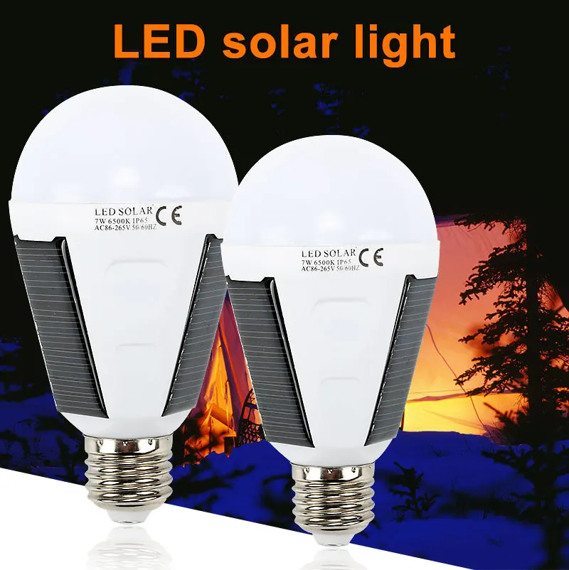 Outdoor Lighting bulb Waterproof Solar Bulb 7W 12W Rechargeable Solar Lamp Portable E27 Led Bulb Light Energy Camping