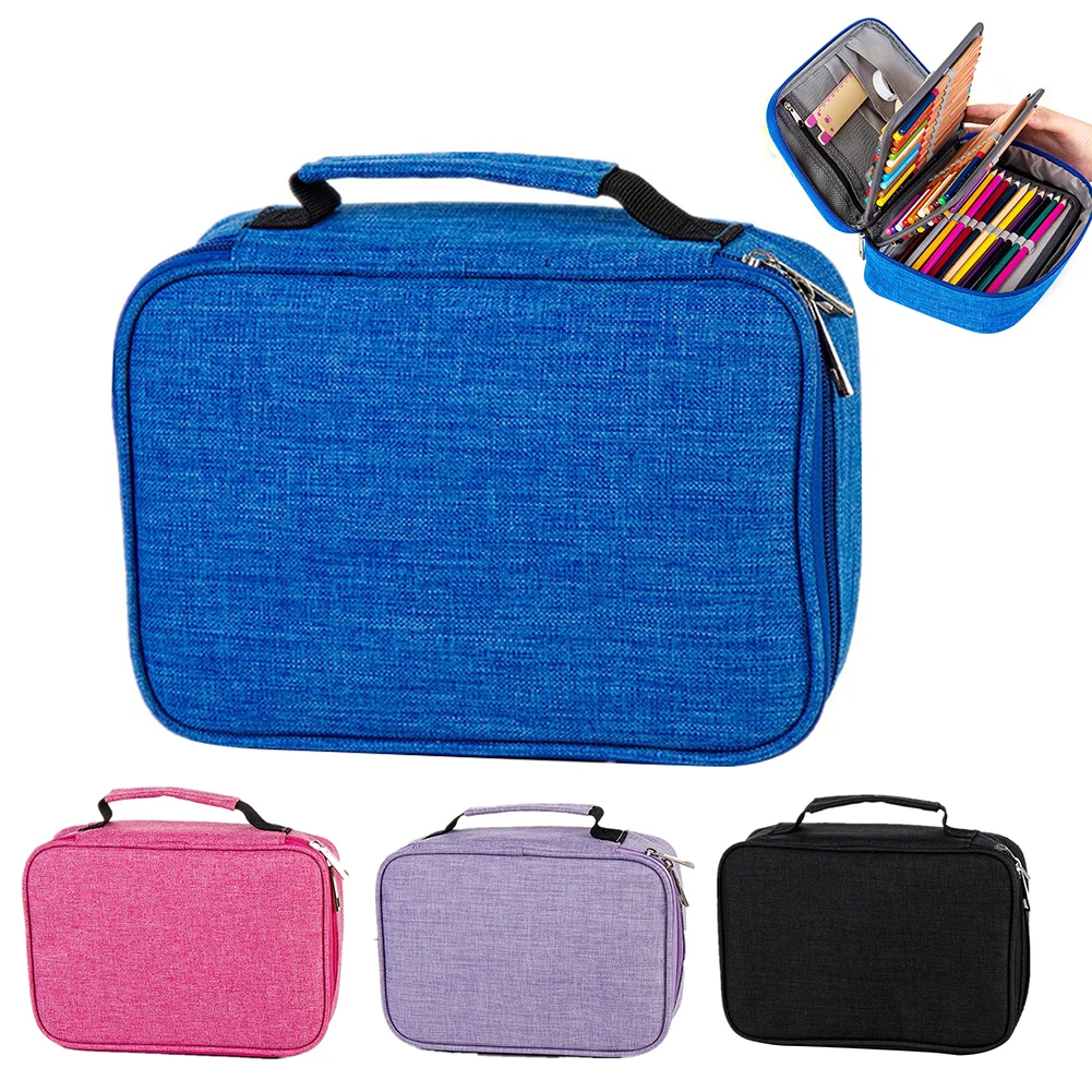 大型ポリエステル収納ポーチ,72穴,ジッパー付き,文房具,学校用,学用品