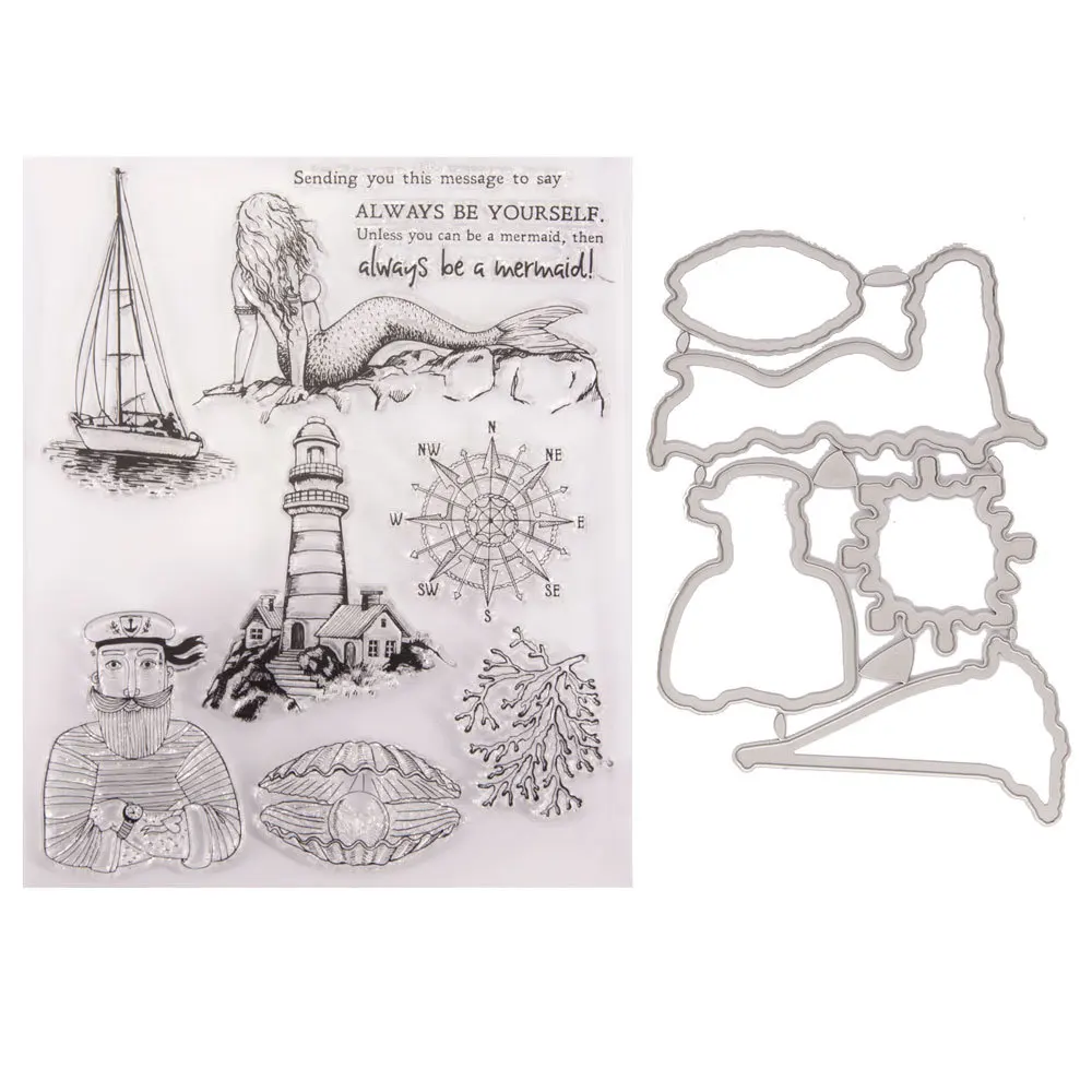 Transparent Silicone Stamp Cuttings and Dies Set, Mermaid Navigation Fisherman, Clear, DIY Scrapbooking, Photo Album Decorative