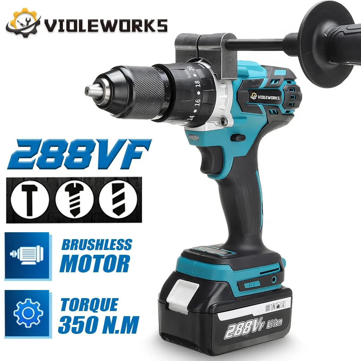 

3 IN 1 Cordless Brushless Electric Drill Screwdriver 288VF Li-ion Battery 20+3 Torque Impact Drill Hammer for Makita Battery 18V