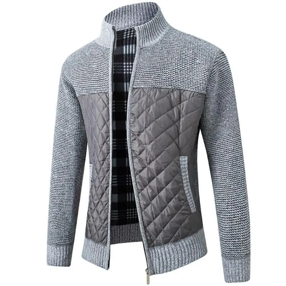 Men Jacket Zip Thick Knitted Sweater Cardigan Pockets Warm Jacket Slim Coat мужская куртка