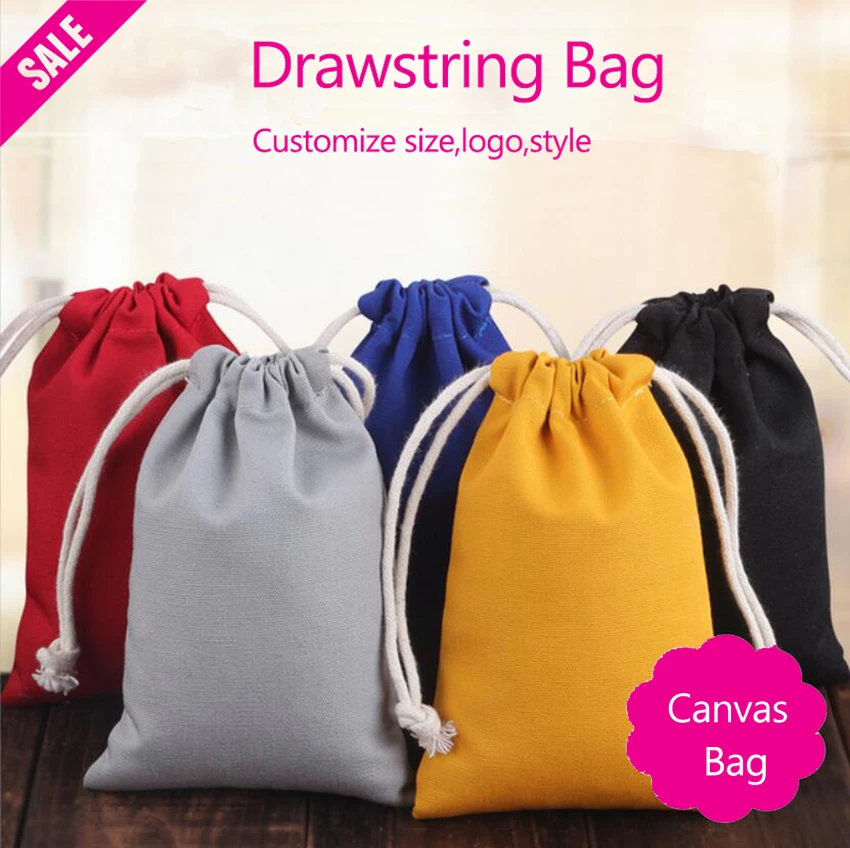 100PCS Canvas Drawstring Bag Jewelry Pouches Christmas/Travel/Cosmetic/Storage/Wedding/Watches/Bead Cotton Bags Custom Logo/Size