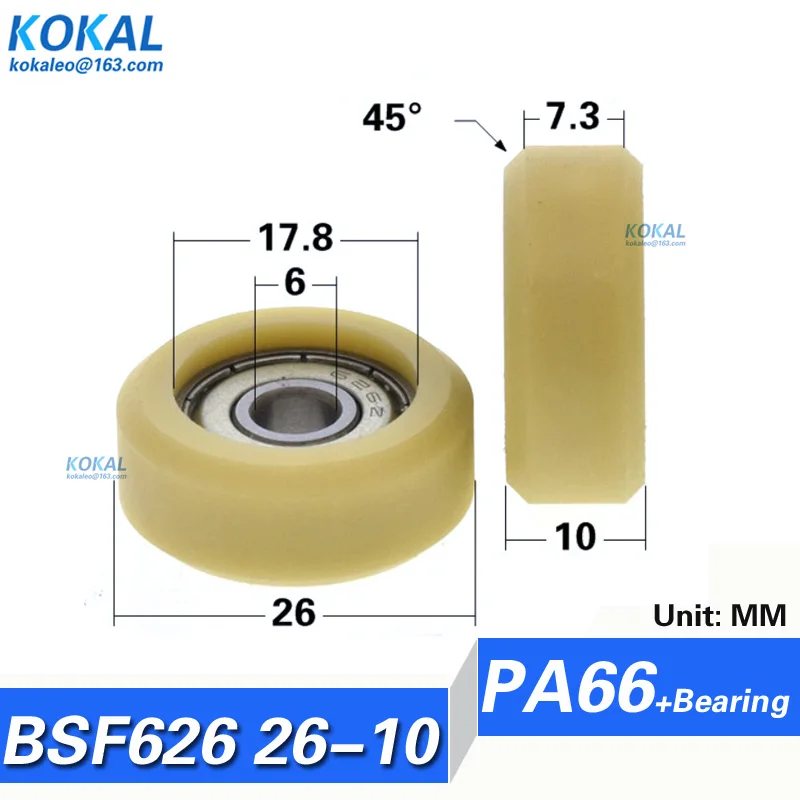 

[F0626-10] 10PCS low noise 626zz ball bearing coated with POM plastic roller pulley flat TPU PU RUBBER bearing wheel 6*26*10mm