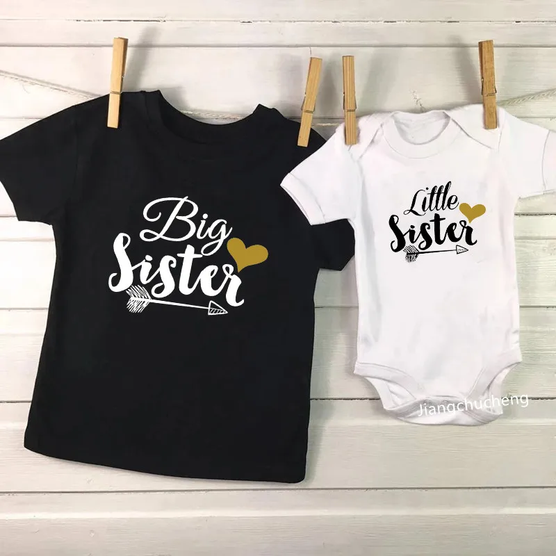 Big Sister Little Sister Family Matching Outfits Summer Short Sleeve Kids T Shirt Baby Bodysuit Jumpsuit Sibling Sisters Clothes