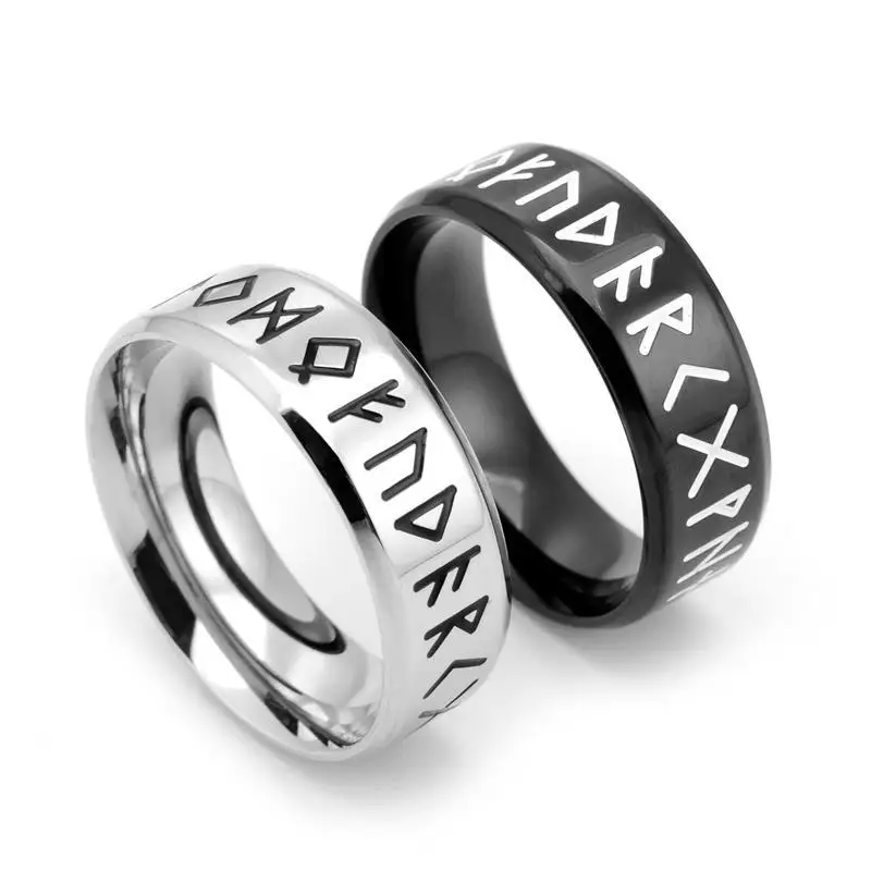 Stal nierdzewna Odin Norse Amulet wikinga Rune Ring moda mężczyźni i kobiety skandynawski list biżuteria Retro