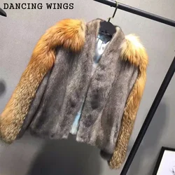 Runway Style Women's Natural CoatS 100% High Quality Real Red Fox Patchwork Whole Skin Mink Fur Winter Short Coat Women