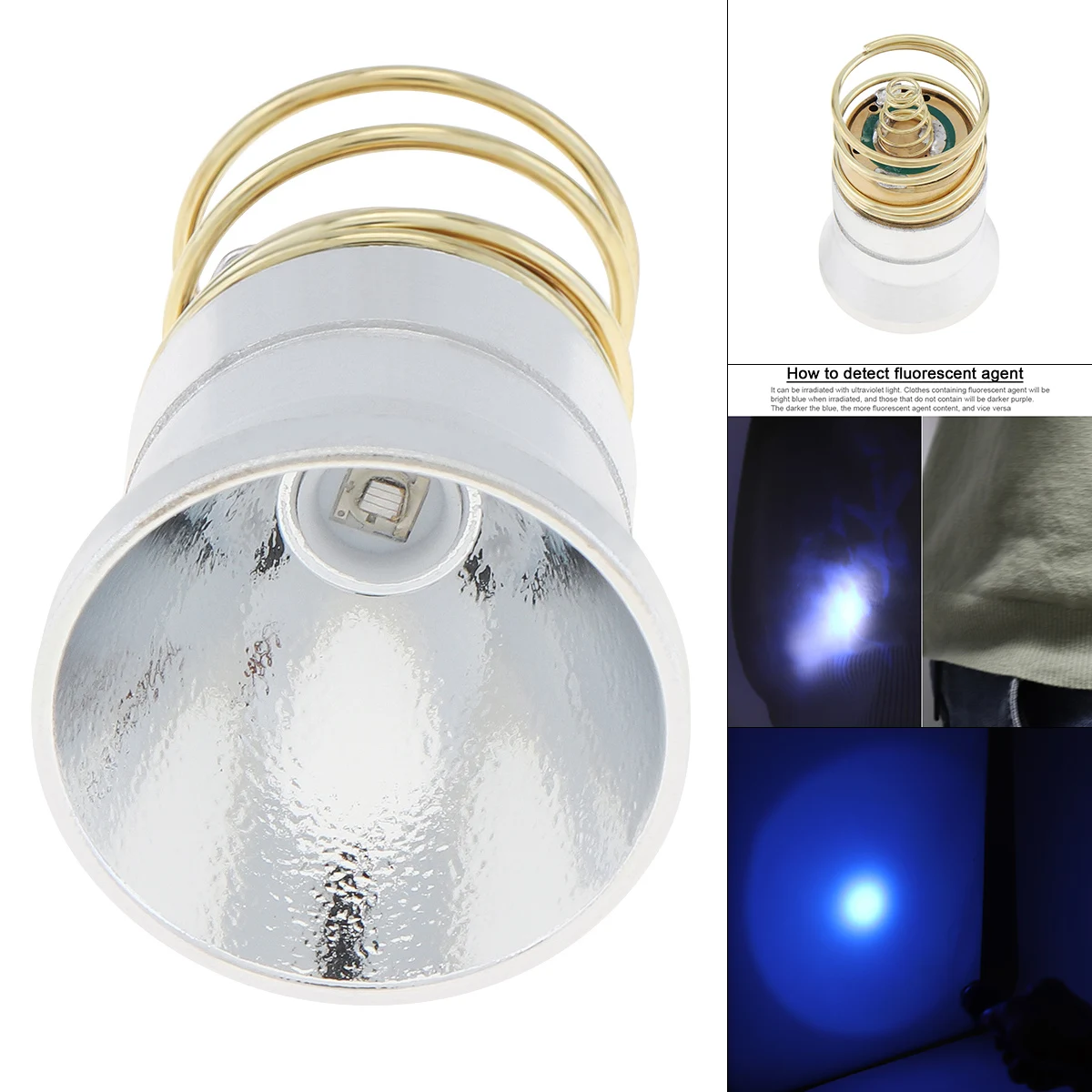 Bombilla de linterna LED UV de 365nm, 3V-8,4 V, 1 modo, P60, reemplazo de tapa de lámpara, Reflector para 6P C2 D2 G2 Z2 / 501B 502B 501A 502D