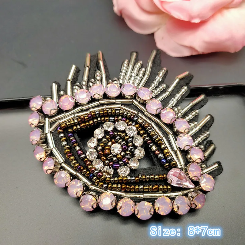 3D Handmade Rhinestone Beaded Patches Eyes Sew on Crystal Patch beading Applique Patch