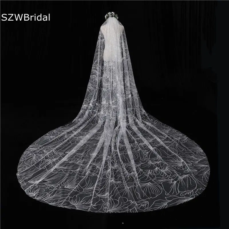 

New Arrival Ivory Lace veil wedding accessories 3 Meter Boda velos de novia Bridal Veils matrimonio Velo de novia catedral