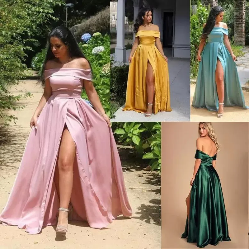 อย่างเป็นทางการ Party Dresses ชุดราตรีผู้หญิงสวมใส่ Bateau คอ Ruched ด้านแยกชุดราตรีเซ็กซี่ Backless Robe De Marrige